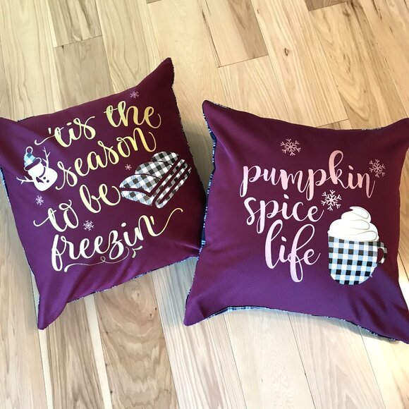 Autumn Winter Pillow Cover: Pumpkin Spice Life Graphic Applique, 18 x 18 - Picture 7 of 8